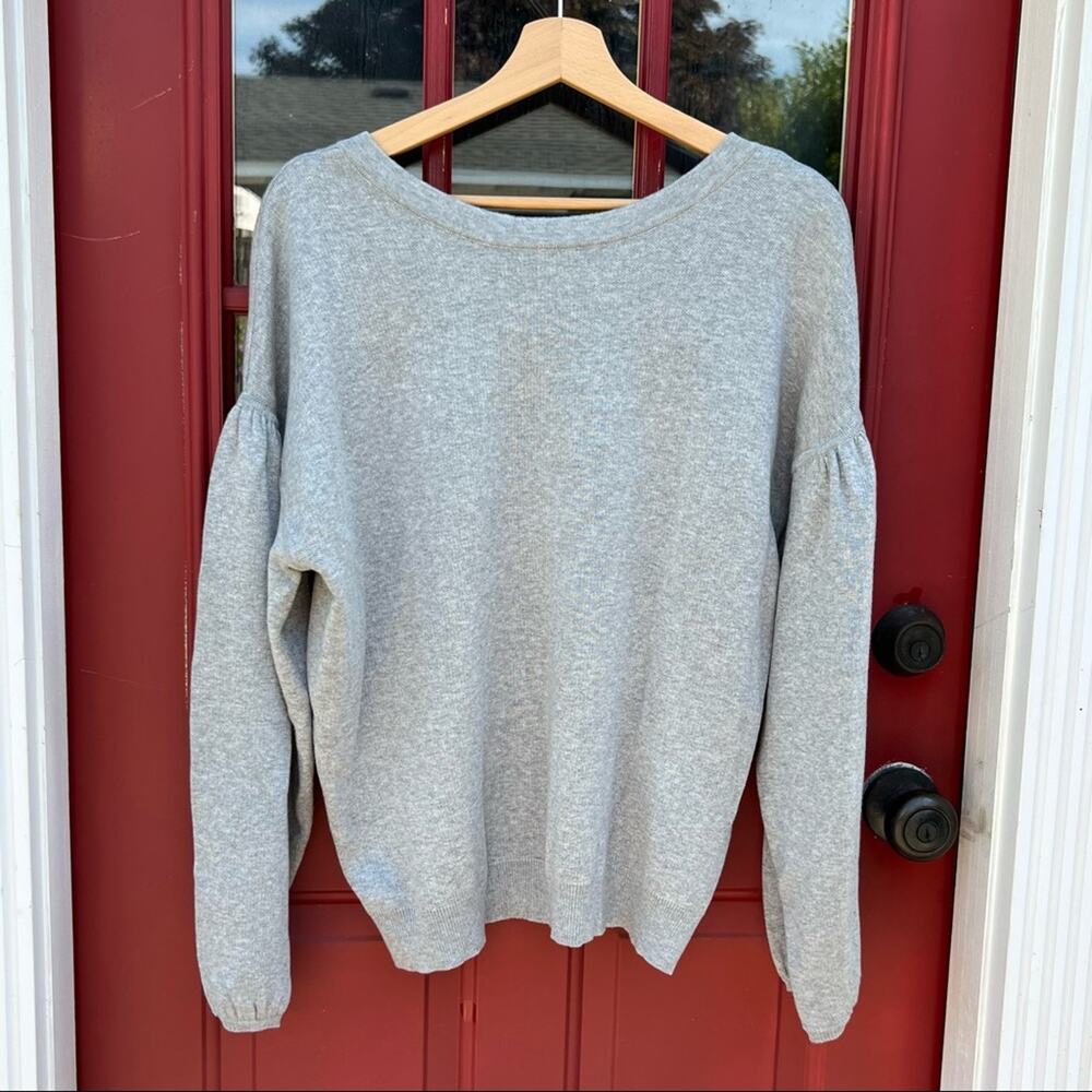 Bishop + Young grey balloon sleeve sweater cotton blend fall holiday winter cozy